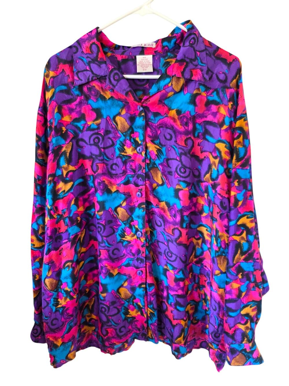 Vintage Womens Sellecca Woman Abstract Colorful Silk Blouse Plus size 22 W